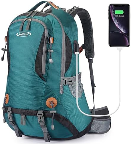 Green 50L waterproof hiking daypack with cover