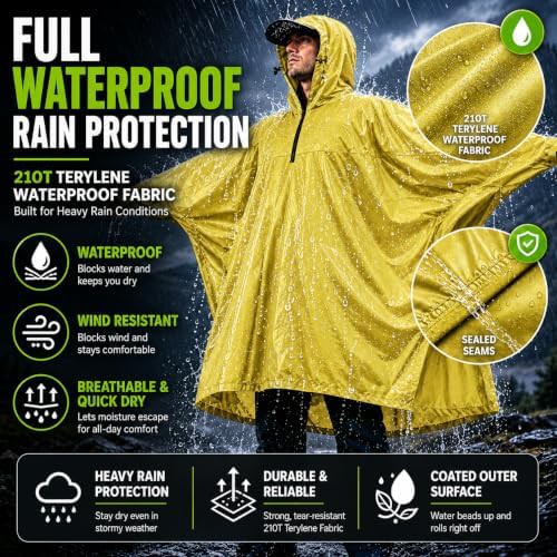 Moss green lightweight backpack rain poncho — photo 4