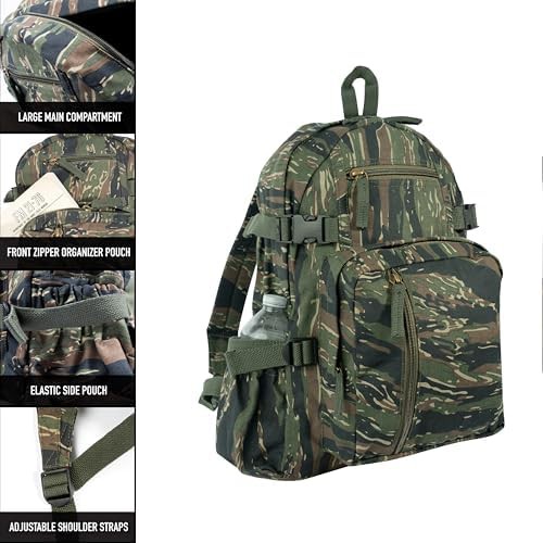 Navy blue canvas travel backpack multi pockets — photo 3