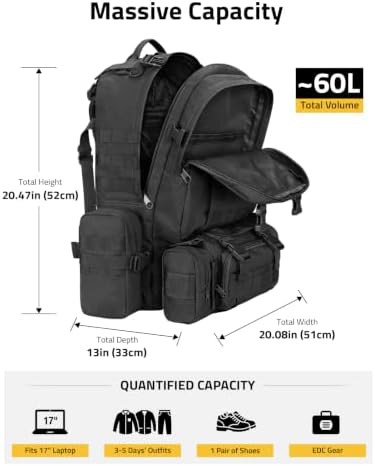 CVLIFE tactical military rucksack black patch — photo 3