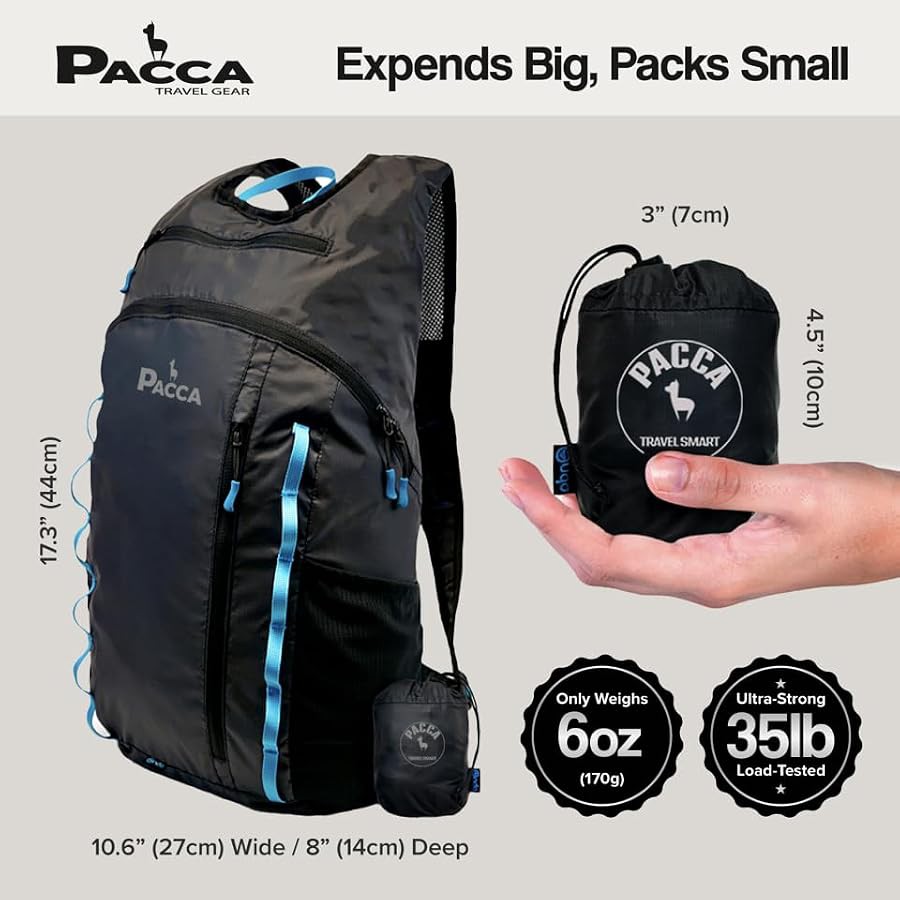 Blue foldable travel pocket backpack — photo 4