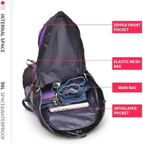 Bseash 50l lightweight hiking backpack in purple — photo 4