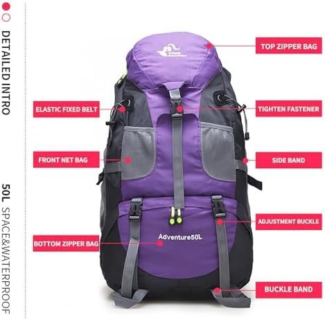 Bseash 50l lightweight hiking backpack in purple — photo 5