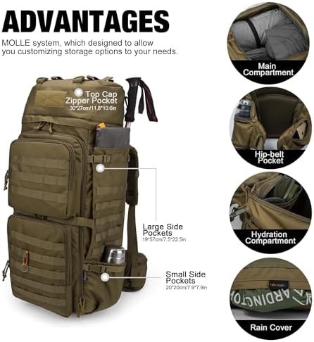 Khaki 75L molle internal frame backpack — photo 3