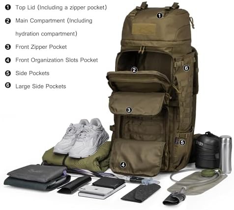 Khaki 75L molle internal frame backpack — photo 5