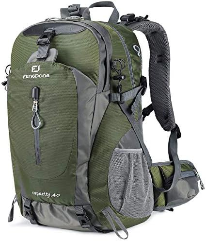 Green waterproof hiking camping backpack 40L