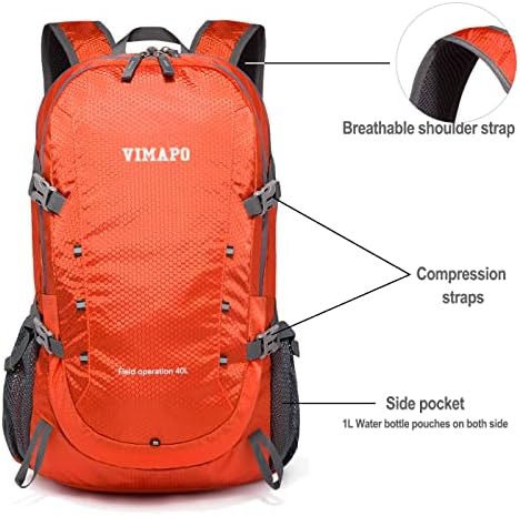Foldable Lightweight Hiking Backpack Orange 40L — photo 3