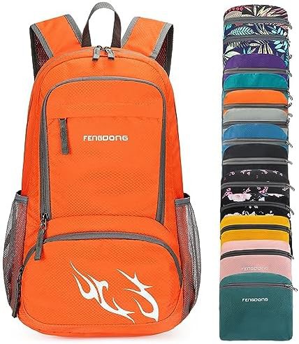 Orange foldable waterproof hiking backpack 35L
