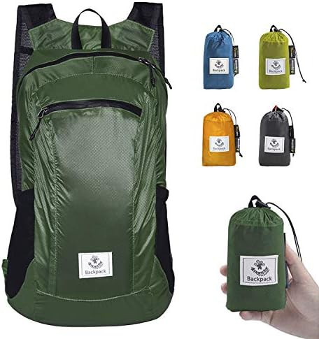 Army green packable hiking backpack 24L
