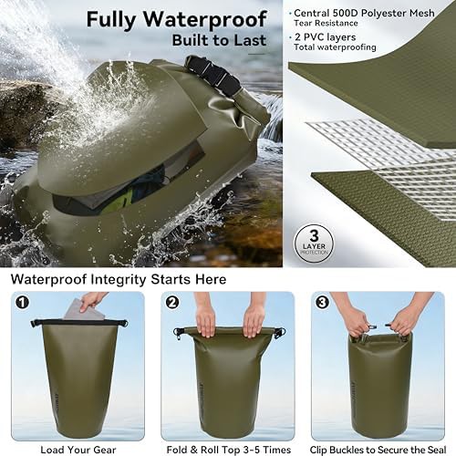 Army green waterproof dry bag 10l — photo 3