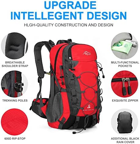Red 40L hiking daypack with rain cover — photo 4