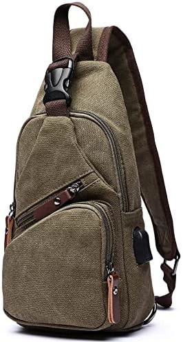 Green canvas hiking rucksack sling bag