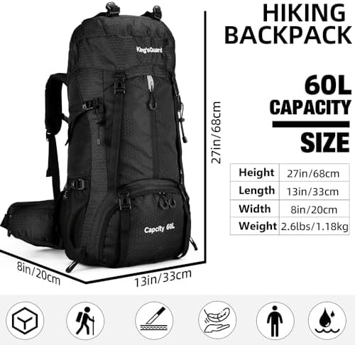 Black waterproof 60l hiking backpack — photo 3