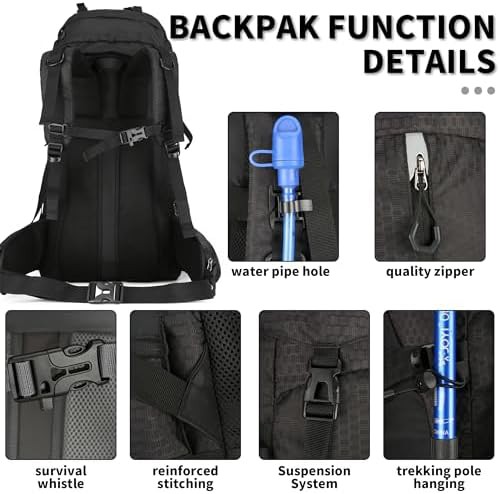 Black waterproof 60l hiking backpack — photo 5