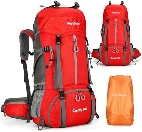 Red waterproof climbing daypack 60l