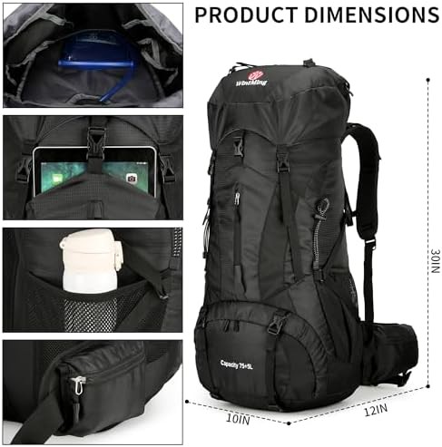 Frameless black camping daypack 70l — photo 3