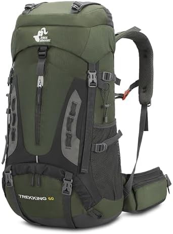 Bseash 60L camping hiking backpack in army green