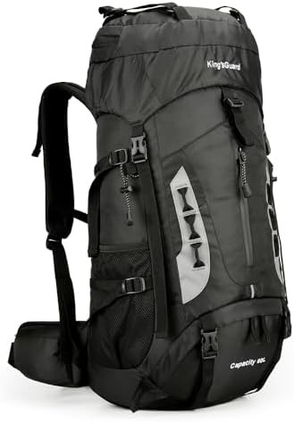 Black 60L camping daypack with cover