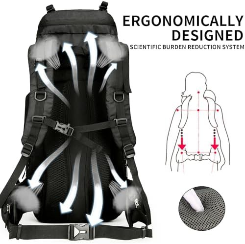Black 60L camping daypack with cover — photo 4