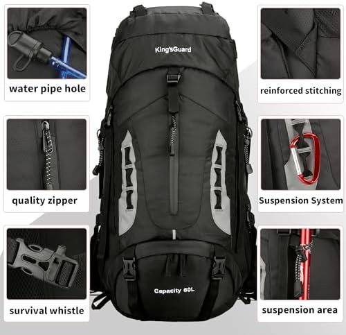 Black 60L camping daypack with cover — photo 5