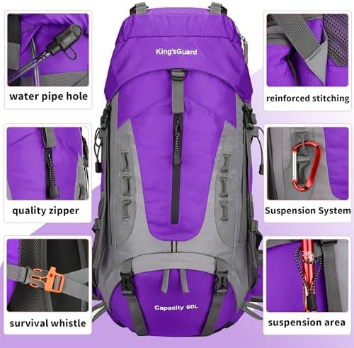 Purple 60L waterproof hiking backpack — photo 5