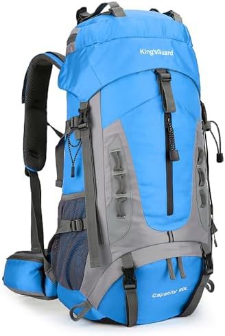 Blue waterproof 60l hiking backpack