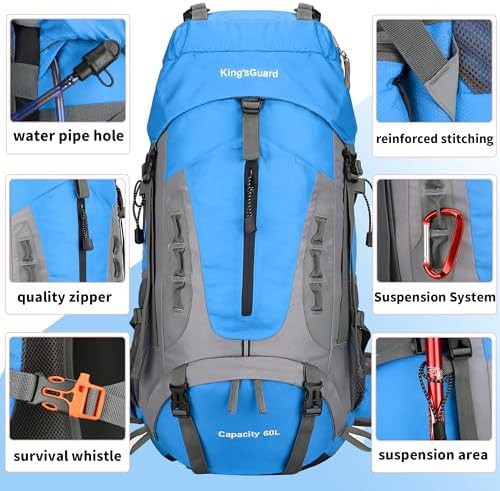 Blue waterproof 60l hiking backpack — photo 5