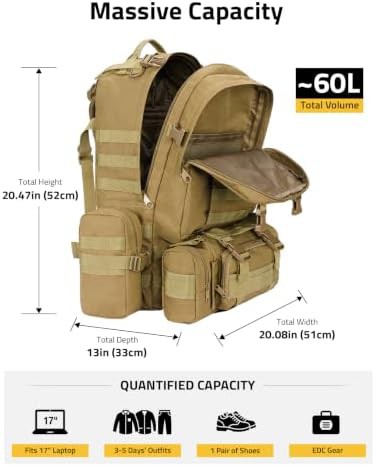 CVLIFE tactical military army rucksack tan — photo 3