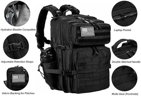 Black tactical MOLLE rucksack 45L — photo 4