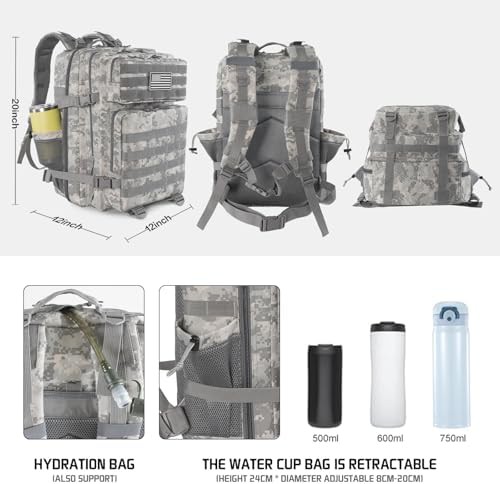 Grey camo tactical 45L military hiking backpack — photo 3