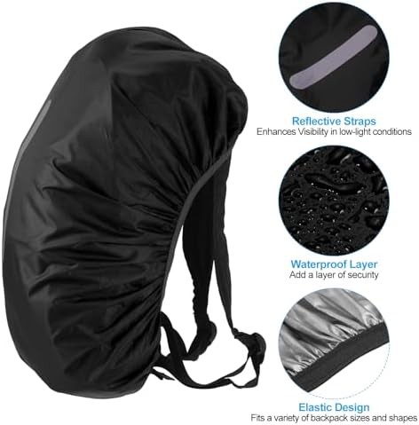 Waterproof backpack rain cover black reflective — photo 3