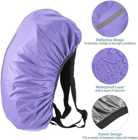 Waterproof backpack rain cover purple reflective — photo 3