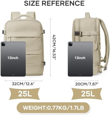 Khaki waterproof travel backpack for women and men — photo 3