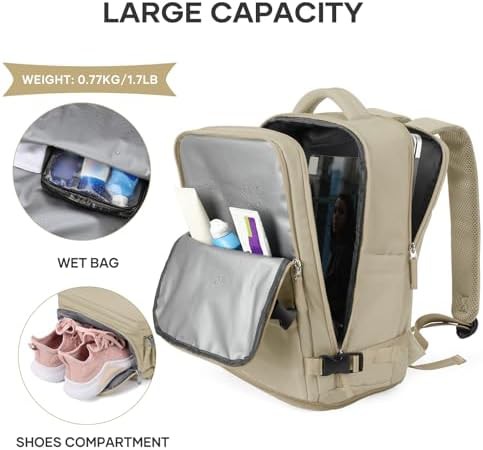 Khaki waterproof travel backpack for women and men — photo 4