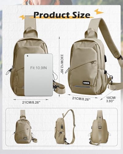 Khaki anti-theft sling backpack daypack — photo 3