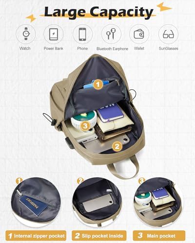 Khaki anti-theft sling backpack daypack — photo 4