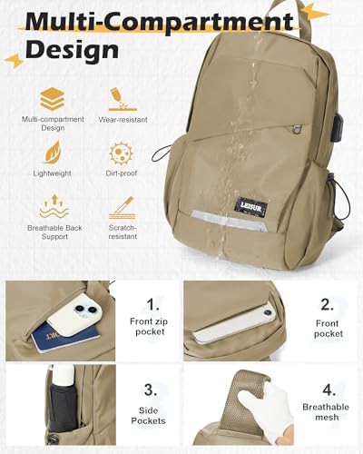 Khaki anti-theft sling backpack daypack — photo 5