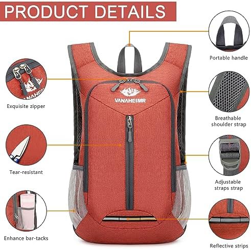Dark orange foldable 15l hiking backpack — photo 3