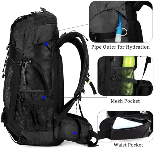 YFREAL 60L travel hiking camping backpack black — photo 3