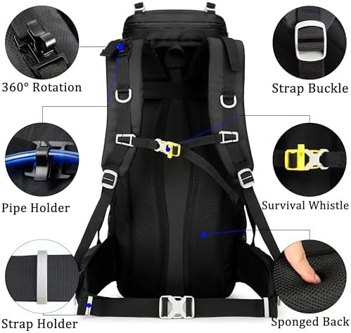 YFREAL 60L travel hiking camping backpack black — photo 4