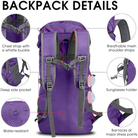 Purple portable travel hiking backpack 32L — photo 3
