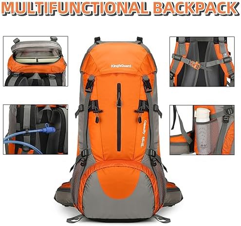 Orange waterproof 70L camping hiking backpack — photo 3