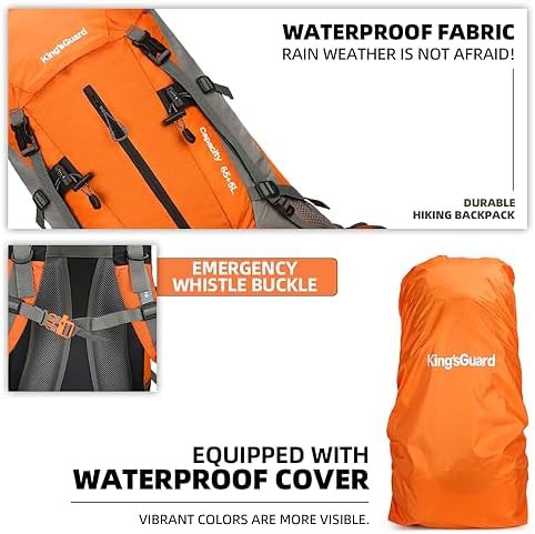Orange waterproof 70L camping hiking backpack — photo 4