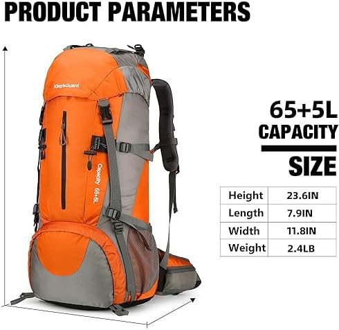 Orange waterproof 70L camping hiking backpack — photo 5