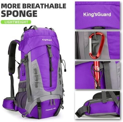 Purple waterproof travel backpack 60l — photo 3