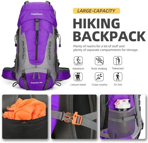 Purple waterproof travel backpack 60l — photo 4