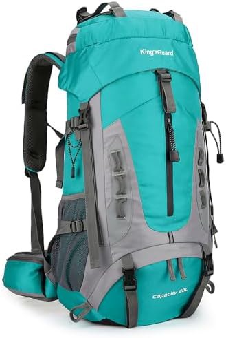 Lake blue 60L hiking backpack with rain cover