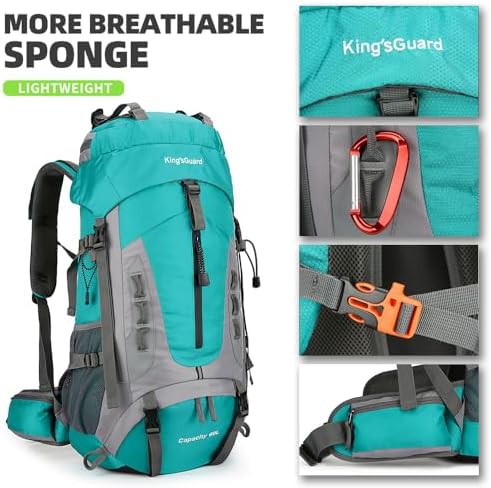 Lake blue 60L hiking backpack with rain cover — photo 3