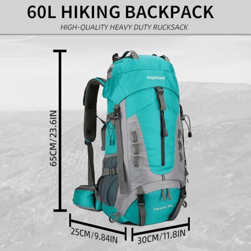 Lake blue 60L hiking backpack with rain cover — photo 5