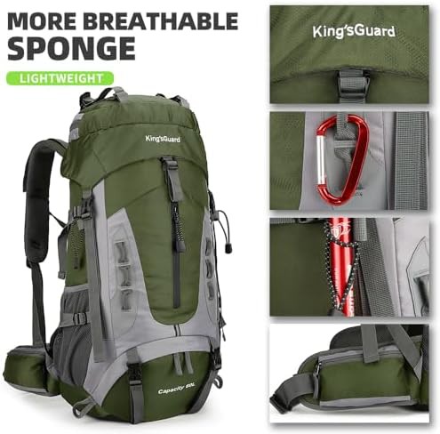 Army green waterproof camping backpack 60l — photo 3